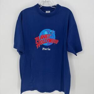 Planet Hollywood Paris Vintage T- Shirt XL Blue Graphic Tee 1991 Vintage Mens